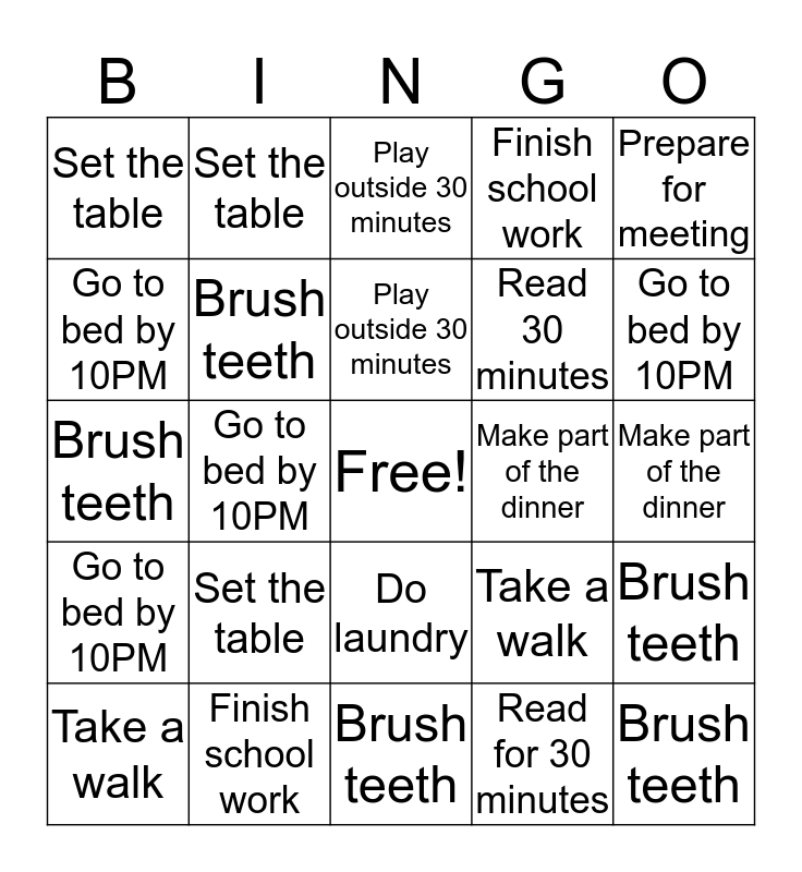 Staying at Home Bingo Card