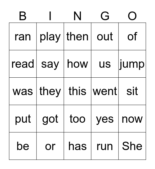 Yellow Sight Words Bingo Card