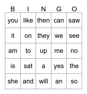 Green Sight Words Bingo Card