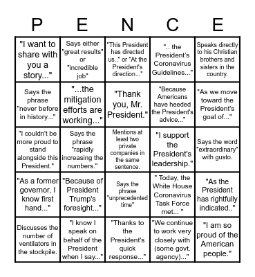 COVID-19 Press Conference Bingo Card