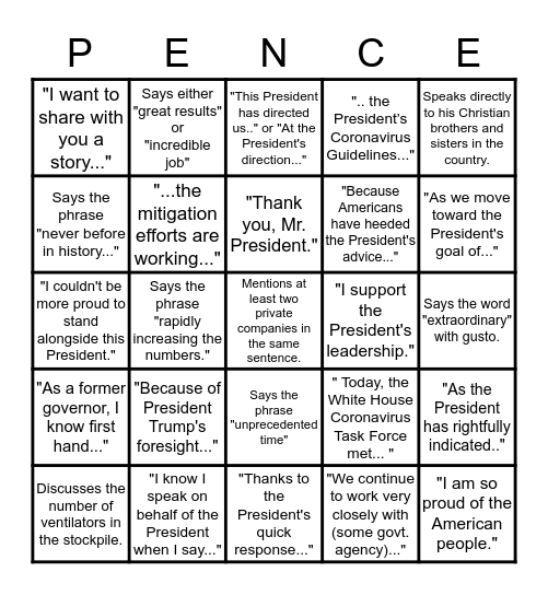 COVID-19 Press Conference Bingo Card