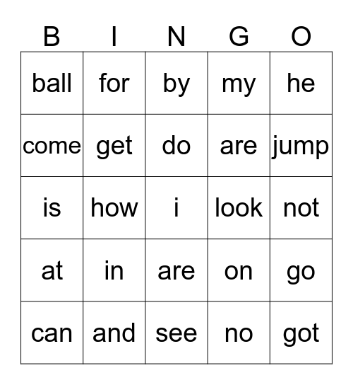 Green Sight Words Bingo Card