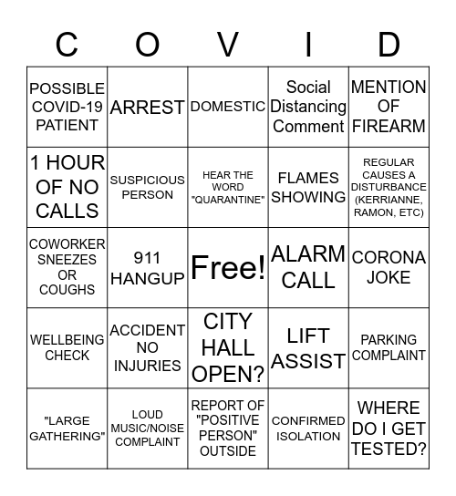 911 CORONA BINGO Card