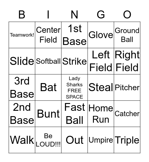 Softball Bingo Card