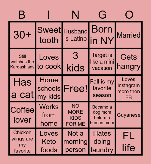 Isabel's Bingo Card