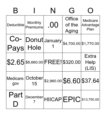 Medicare Annual Open Enrollment Bingo Card
