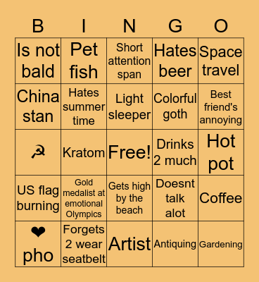 What do u have in common with jeremy Bingo Card