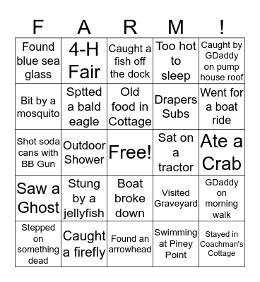 Farm Bingo Card