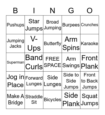 Fitness Bingo Card