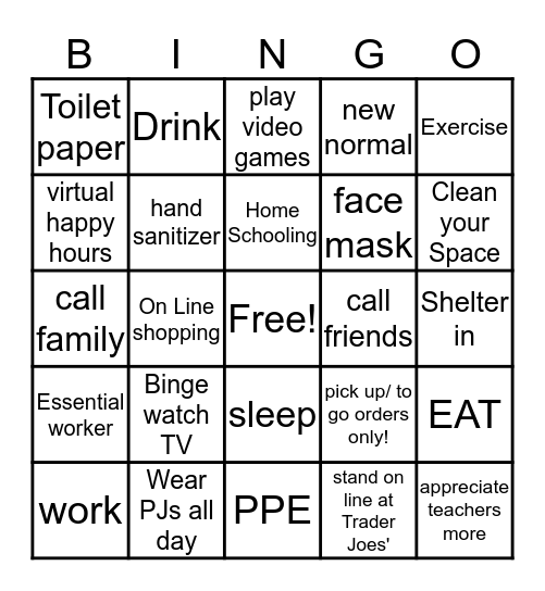 COVID -19  Life Bingo Card