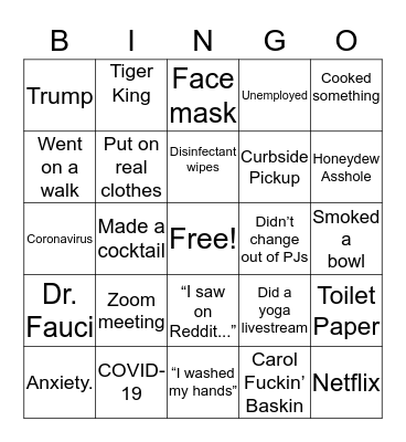 Heather’s Birthday Quarantingo Bingo Card