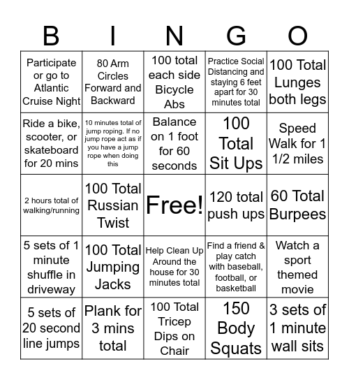 Quarantine Bingo Card