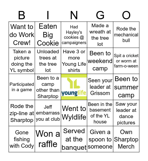 Young Life Grissom Bingo Card