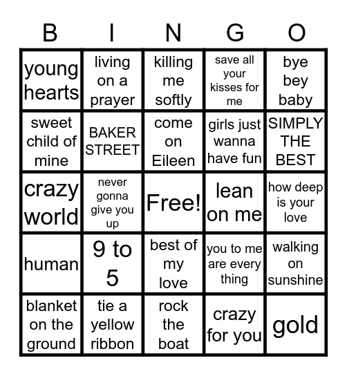 MUSIC BINGO Card