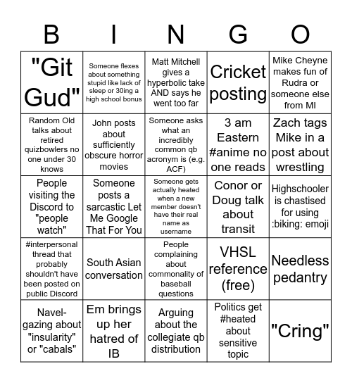 2020 Quizbowl Discord Bingo Card