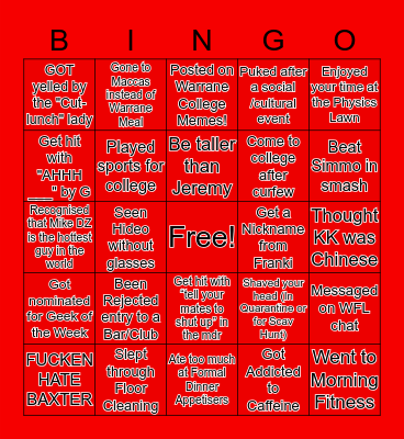 WARRANE COLLEGE BINGO Card