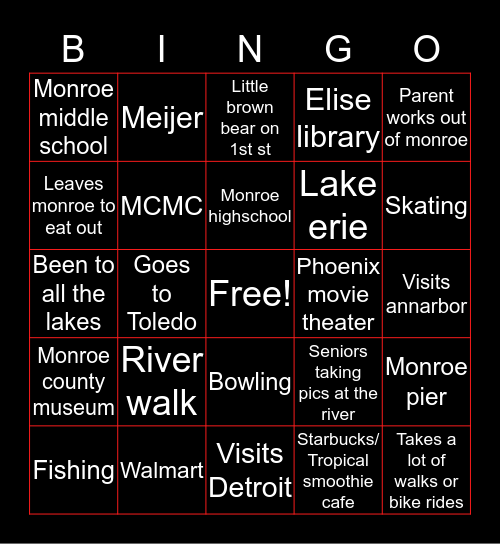 Monroe bingo Card