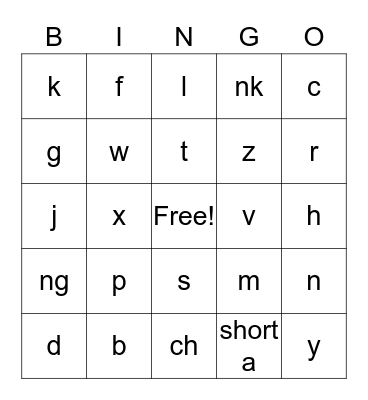 letters Bingo Card