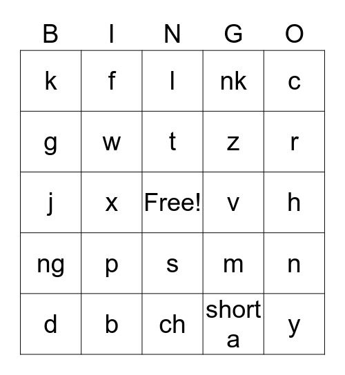 letters Bingo Card