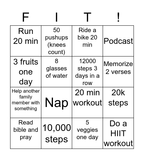 FITNESS BINGO Card