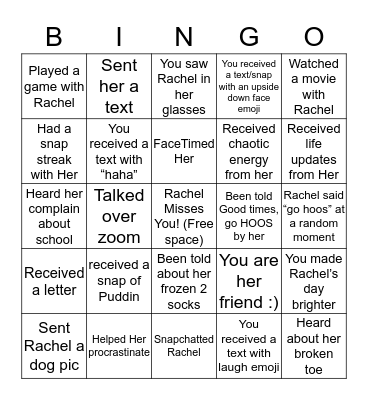 Quarantine BINGO (Rachel Yeets Edition) Bingo Card