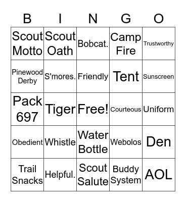 Cub Scouts! Bingo Card