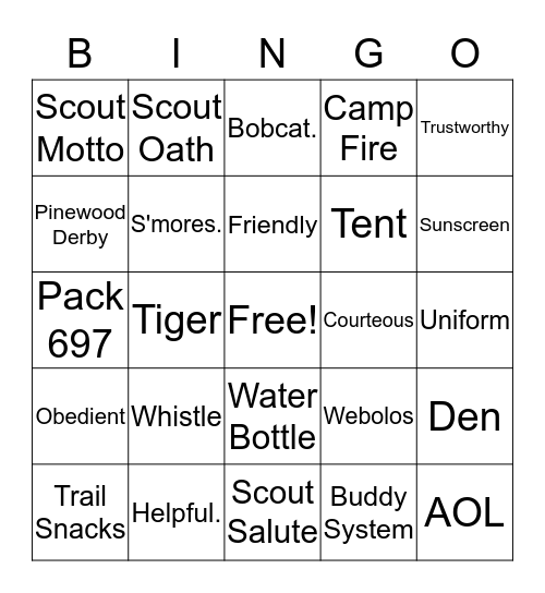 Cub Scouts! Bingo Card