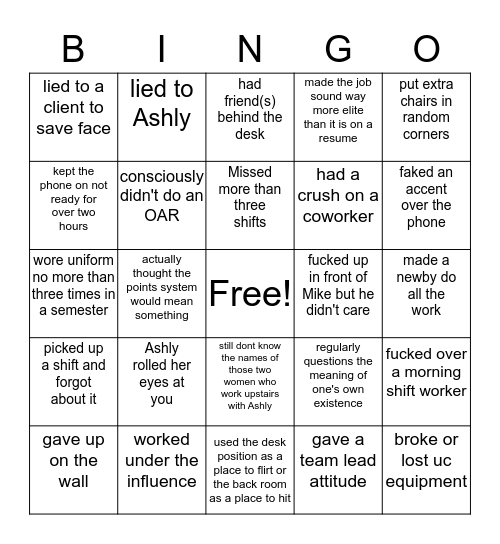 UC STAFF BINGO Card