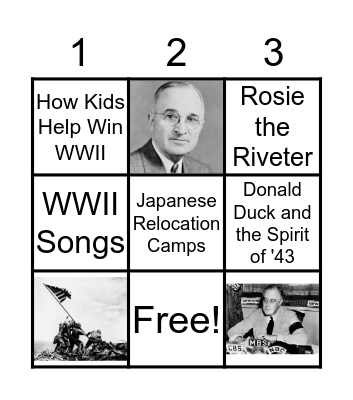 World War II (tic tac toe three in a row) Bingo Card