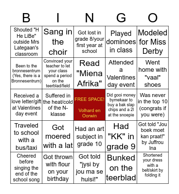 Schoonspruit Sekondêr Bingo Card