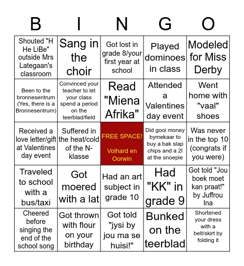 Schoonspruit Sekondêr Bingo Card