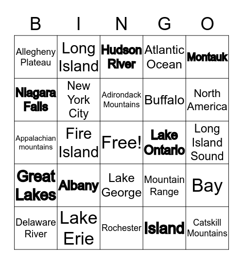 New York State Geography Bingo Card