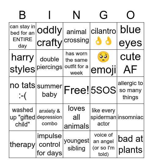 Emily's Bingo Card
