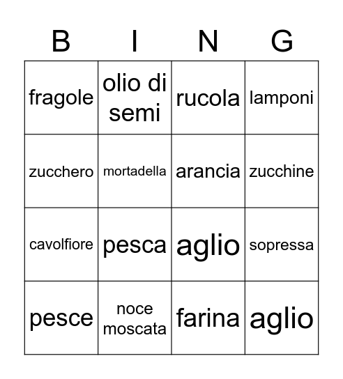 RESI: La spesa Bingo Card
