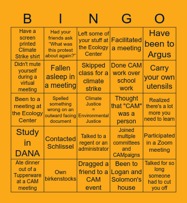 Climate Action Movement BINGO! Bingo Card