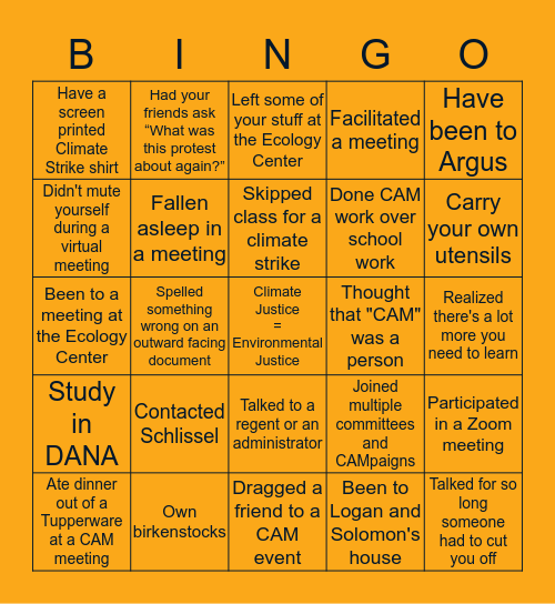 Climate Action Movement BINGO! Bingo Card