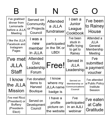 Junior League of Los Angeles Bingo Card