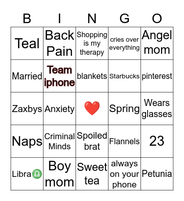 Kristina’s Bingo Card🤓 Bingo Card