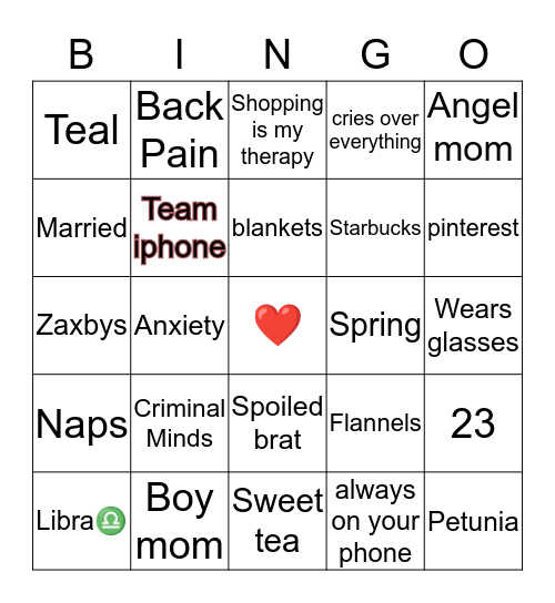 Kristina’s Bingo Card🤓 Bingo Card