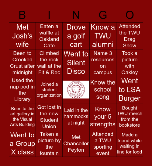 Orientation Leader Bingo Card