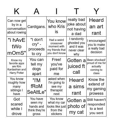 Kaitlyn Bingo Card
