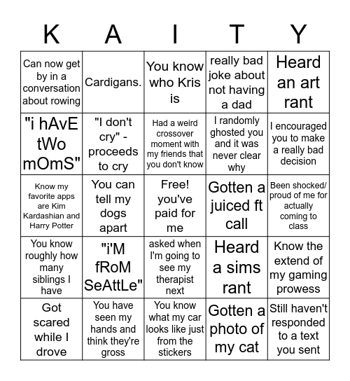 Kaitlyn Bingo Card