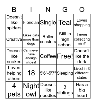 Eliza's Bingo Card
