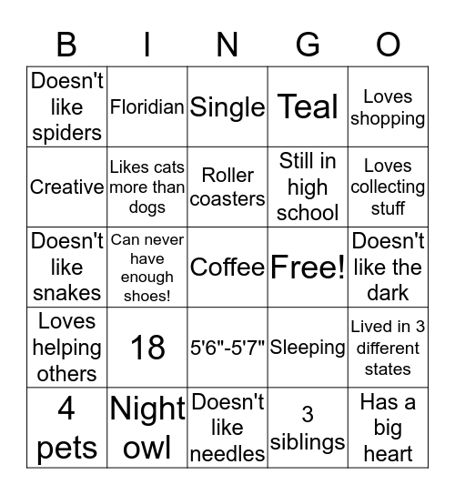 Eliza's Bingo Card