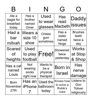 Yuval Bingo Card