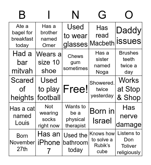 Yuval Bingo Card