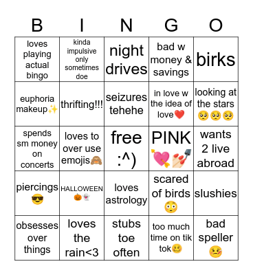 🦋🌸pypar🌙 🅱️ingoooo🥳😋 Bingo Card