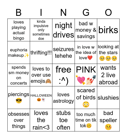 🦋🌸pypar🌙 🅱️ingoooo🥳😋 Bingo Card