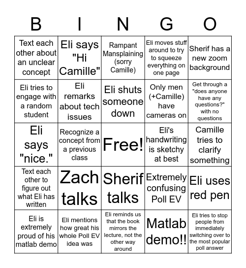 AM120 Zoom Lecture Bingo Card