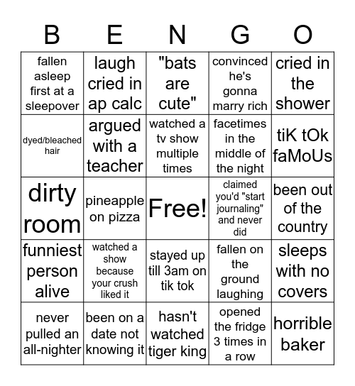 Benjamin Bingo Card